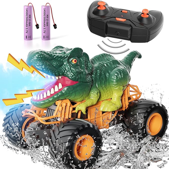 Bennol Remote Control Dinosaur Car Toys for Kids Boys 3-5 4-7 2.4GHz RC Dino Car Toys with Light Sound &amp Spray Indoor Outdoor All Terrain Electric RC Truck Gifts for 3 4 5 8 10 12 Boys Kids