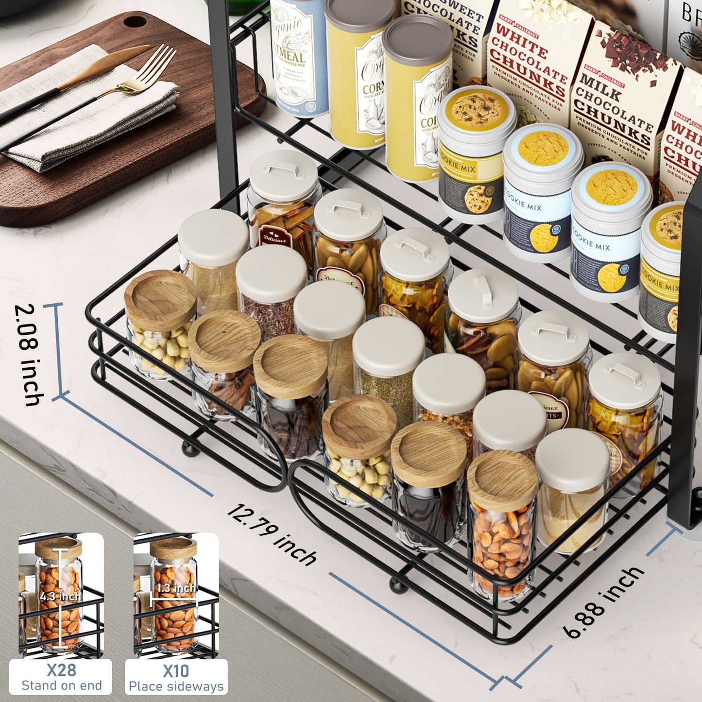 PXYHMUS Spice Rack Organizer for Cabinet, 3 Tier Black Countertop Organizer Small Spice Rack, Kitchen Spice Shelf Organizer for Cabinet, Pantry, Bathroom, Bedroom, Coffee Station