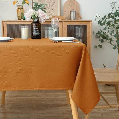 Biscaynebay Fall Tablecloth Textured Fabric Square Tablecloths 70x70 Inch, Bronze Thanksgiving Autumn Harvest Water Resistant Fabric Tablecloths for Kitchen, Dining, Wedding, Parties Machine Washable