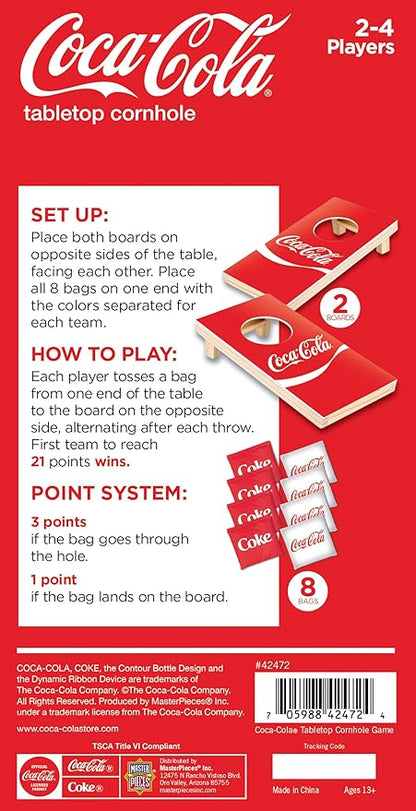 MasterPieces Coca-Cola Tabletop Cornhole Game Set - Officially Licensed Portable 10x5 Boards Includes 8 Bags Fun for Families &amp Kids
