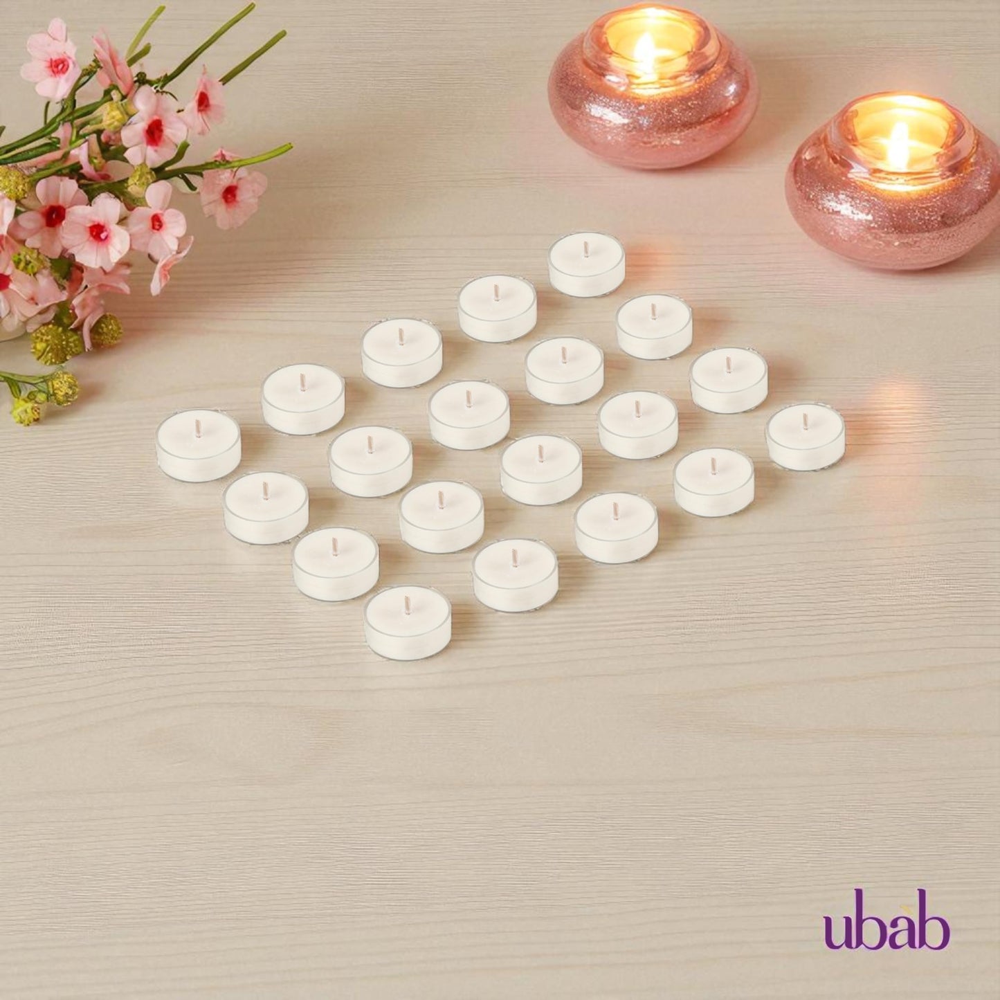 Ubab Handcrafted Scented Tealight Candle I Eco-Friendly Premium Soy Wax I Lavender Bliss I Set of 20 (38 cm X 15 cm)Tealights I 12 gm each I Upto 4.5 HRS Burn Time each I Premium Aromatherapy Candles