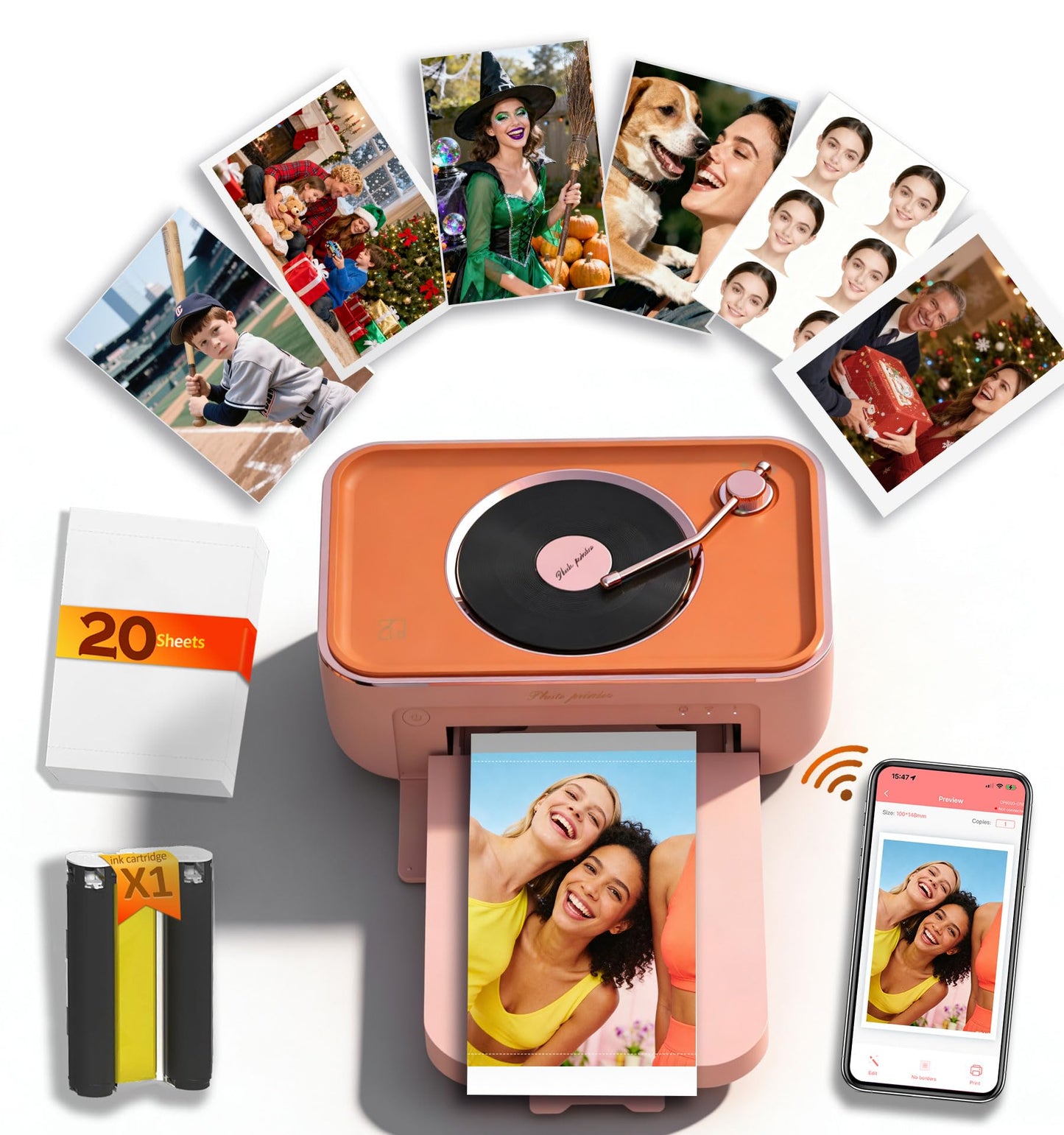 PRT 4x6 Photo Printer, Thermal Dye Sublimation WiFi Picture Printer for Phone, Portable Phone Printer with AR Video & 20 Sheets 1 Cartridge, Instant Printing for Home Use CP6000 Pink