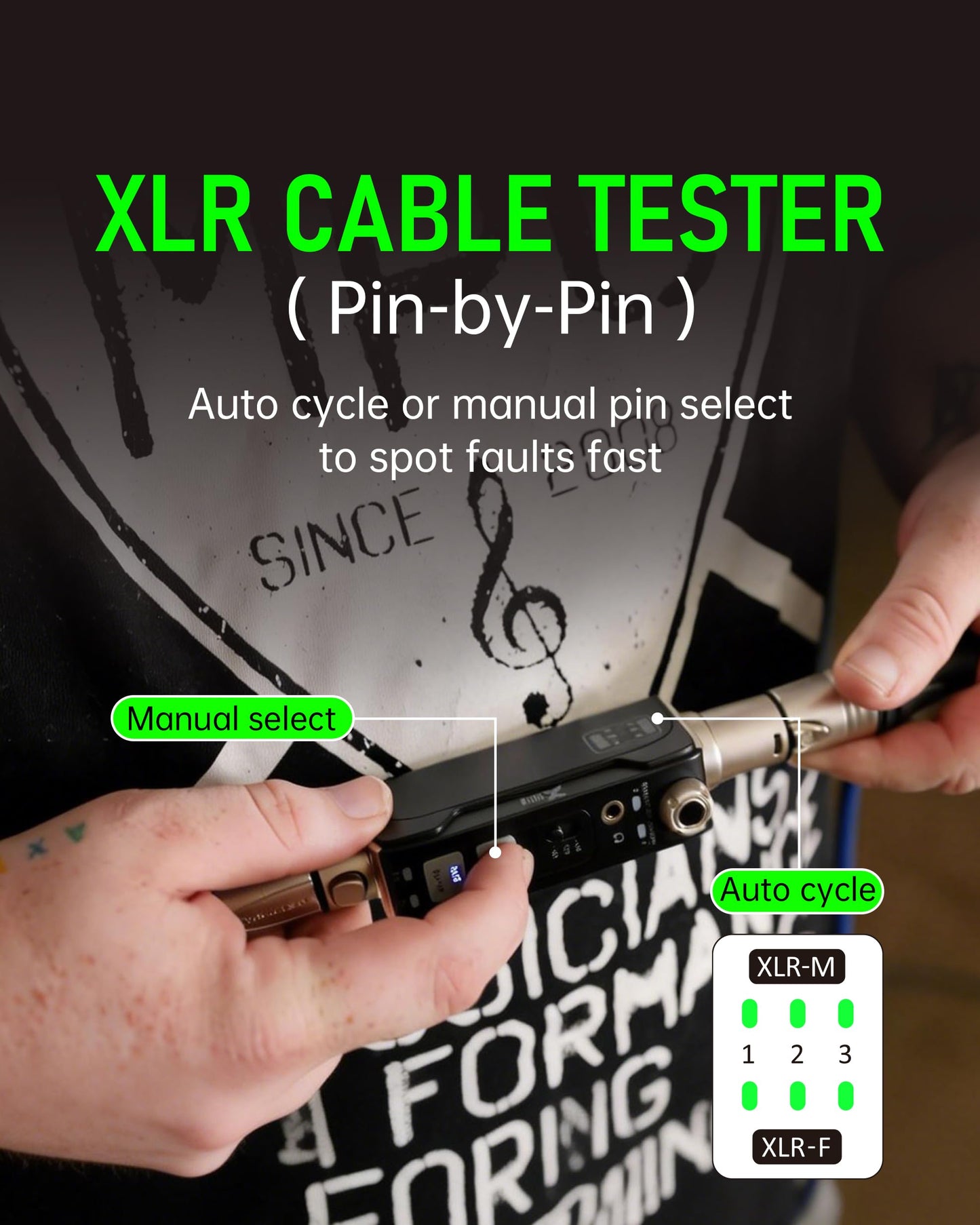 Xvive AT-2 Audio Tester Pro, 5-in-1 Signal Generator (1kHz Tone & Pink Noise), XLR Cable Tester, 48V Phantom Power Checker, XLR Input Meter, Headphone/Built-in Speaker Monitor, USB-C Rechargeable