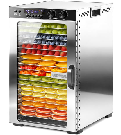 Commercial Food Dehydrator 18 Trays, 1100W Large Capacity 18ft² Food Dryer Machine for Jerky, Meat, Fruit, Herbs, Full Stainless Steel Industrial Dehydrators with 5 Presets, 48H Timer, Max 194°F Temp