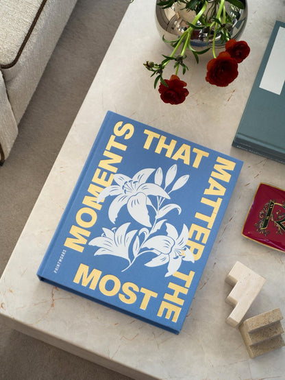 Printworks Moments That Matter the Most Photo Album, Sky Blue - 30-Page Coffee Table Memory Book - Holds 4x6 Pictures - Fabric-Covered Keepsake Design