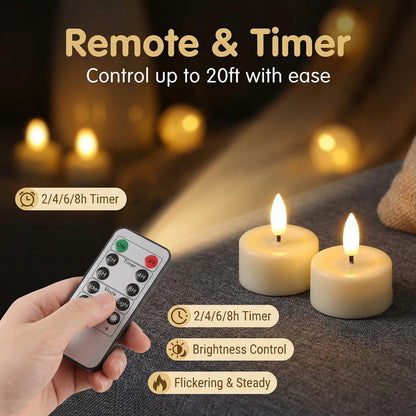 Eywamage Ivory Flameless Wax Tealights with Remote Batteries, Realistic Flickering LED Tea Votive Candles Set of 10