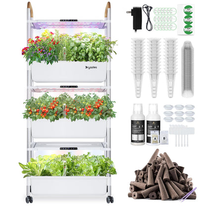 DRYADES Indoor Hydroponic Growing System with 81 Pods Herbs Garden Kit with 30W Led Grow Light Large Movable 3-Layer Floor-Standing Hydroponic Gardening System for Vegetable Fruit