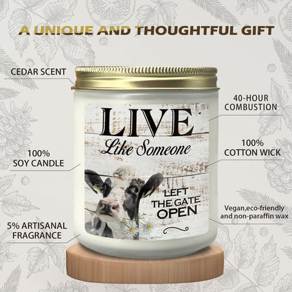CIOJUNE Live Like Someone Left The Gate Open Cedar Scented Candles - Cow Candle, Cow Gifts for Women Cow Lovers, Cute Cow Gifts, Farmhouse Candles, Cow Stuff for Women
