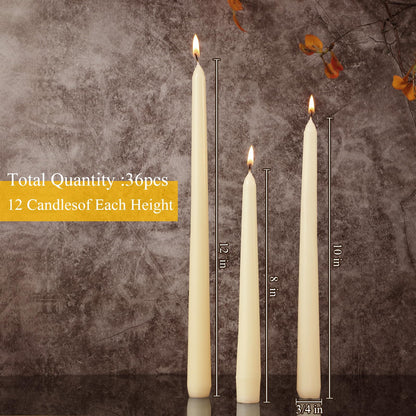 MTLEE Taper Candles 8/10/12 Multi Height Unscented Taper Candles 8 Burn Hours for Dinner Decorative Home Decoration Fall Thanksgiving Wedding Party Candlesticks(Beige,36)