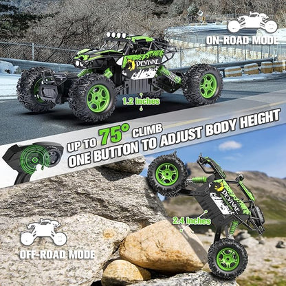 CROBOLL 1:12 Large RC Cars for Boys with Upgraded Lifting Function 2.4GHz 4WD Remote Control Car Toy Gifts 20km/h Monster Truck for Kids All Terrain RC Truck for 60Min Play(Green)