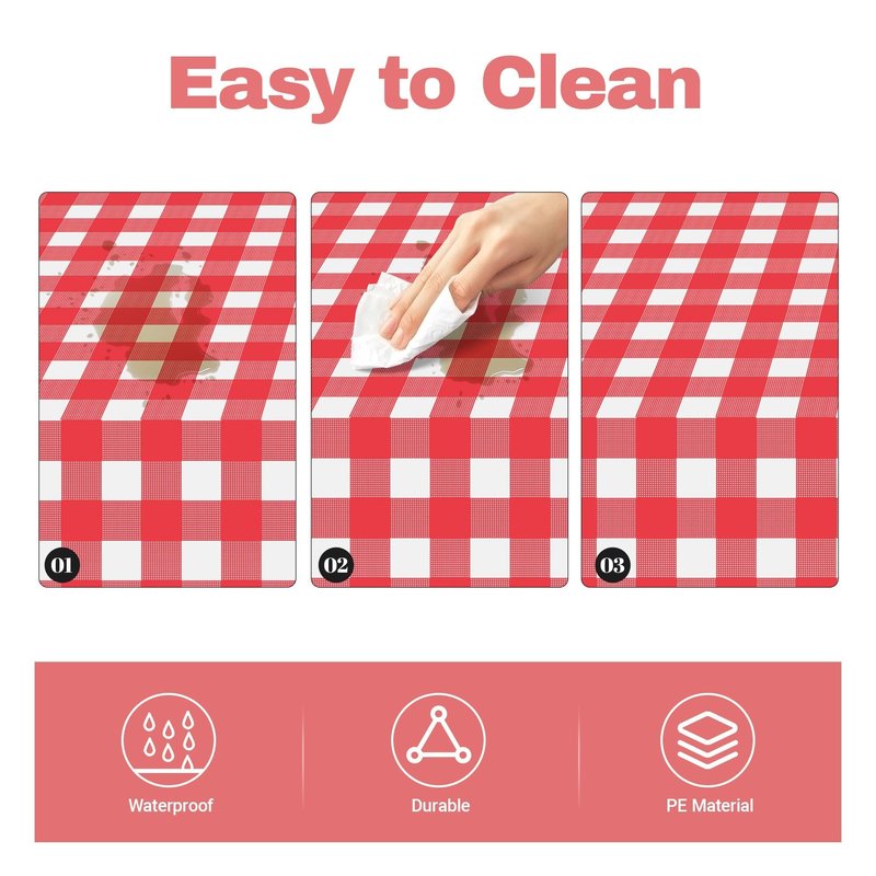 Childom 3 Pack Red and White Checkered Tablecloth 54"x108" Mothers Day Tablecloths for Rectangle,Disposable Plastic Table Cover for Wedding Home Birthday Picnic Buffet Pizza Party Racing Car Decor