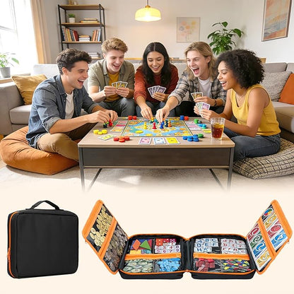 Premium Board Game Storage Organizer Case (14 PVC Pouches) - Portable Travel Game Storage Case | Ultimate Dice and Token Holder for Cards Miniatures and Catan Components