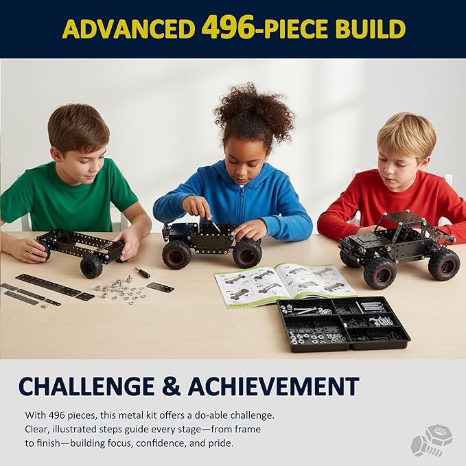 Metal Building Toys for Boys &amp Girls 8-12 Years Old 496 Pcs Off-Road Vehicle Model Truck Kits STEM Engineering Construction Set Monster Car Educational Gift for Kids Ages 8 9 10+