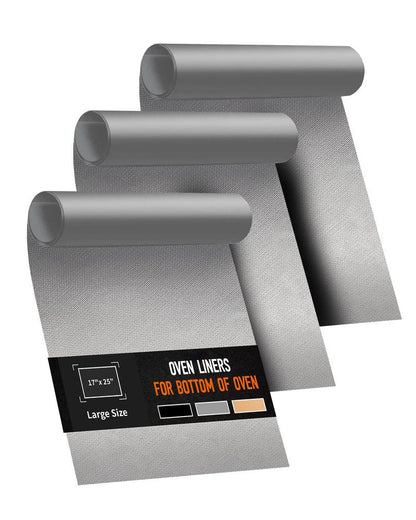 3 Pack Oven Liners for Bottom of Oven, 17x25" Large Heavy Duty Non-Stick Reusable Oven Mat for Electric, Gas, Toaster & Convection Ovens - BPA & PFOA Free, Dishwasher Safe, Kitchen Essentials, Silver