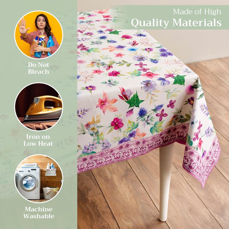 Maison d' Hermine Table Cloth Rectangle Table 100% Cotton 70 x 140 Inches Tablecloth Reusable Decorative for Dining Kitchen Room Farmhouse Home Gifts for Mothers Day Spring Summer - Chardon
