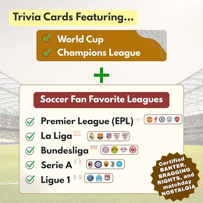 Soccer Trivia Card Game | Best Soccer Gift for Boys Girls Kids &amp Adults | 150 Trivia | World Cup 2026 EPL La Liga &amp Champions League | Family Game Night | Soccer Easter Basket | Coach Team