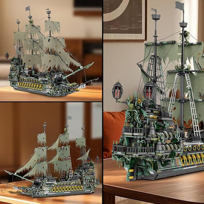 Reobrix Pirate Ship Building Sets MOC Flying Dutchman Model Toy BoatGreen Ghost Ship Building Blocks Sets 66037Toy Sets for AdultsHalloween Home Decor Birthday Gifts for Kids 14+(5503 PCS