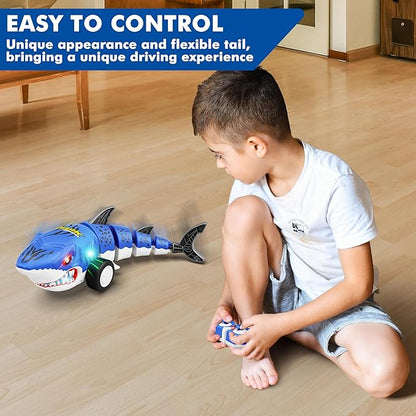 Remote Control Shark Car Toys for Kids2.4GHz RC Cars Simulation Shark with Cool Light 360° Stunt Drift &amp Most TerrainsOutdoor Toys for Birthday for 678910-12 Boys Girls
