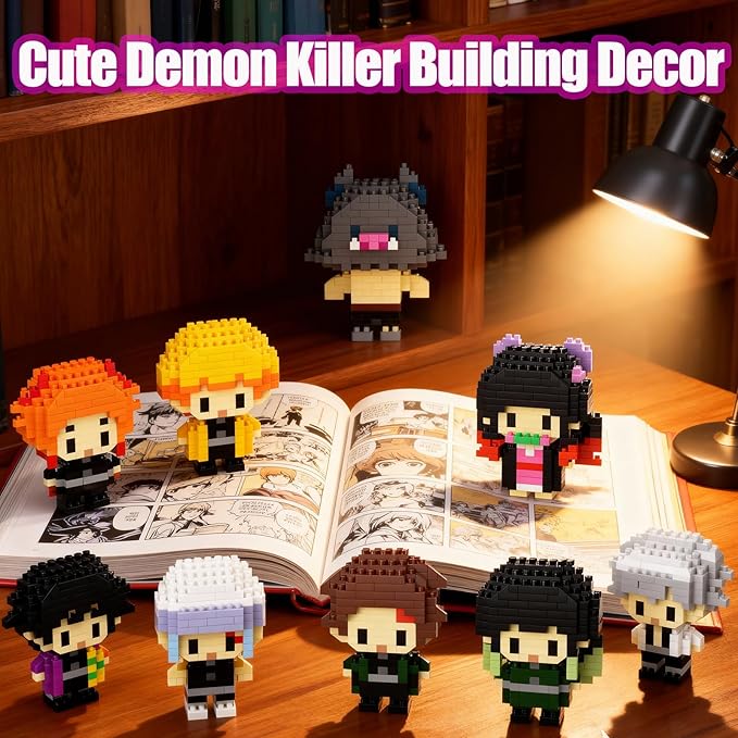 10 Kill Demon Anime Figures Building Block Kit Set Top Popular Monster Slayer Characters Micro Brick Models Head Japanese Manga Toy Merch Collectible Valentine's Day Gift for Fans Teen 14+(2000PCS)
