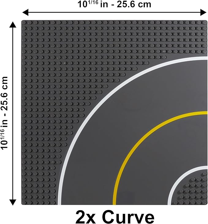 Apostrophe Games Road Baseplate – Premium Building Blocks Base Plates Compatible with All Major Brands – 6pcs Baseplate Gray with Road Design – Straight Curve Crossroad T-Junction