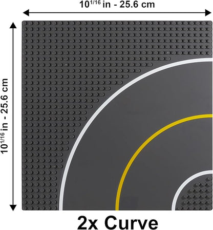 Apostrophe Games Road Baseplate – Premium Building Blocks Base Plates Compatible with All Major Brands – 6pcs Baseplate Gray with Road Design – Straight Curve Crossroad T-Junction