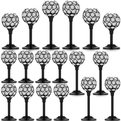 Qunclay 18 Pieces Crystal Candle Holders Bulk Candle Stick Holder Centerpieces for Table Wedding Centerpieces Crystal Decorative Tealight Dining Table Decor for Party(Black)