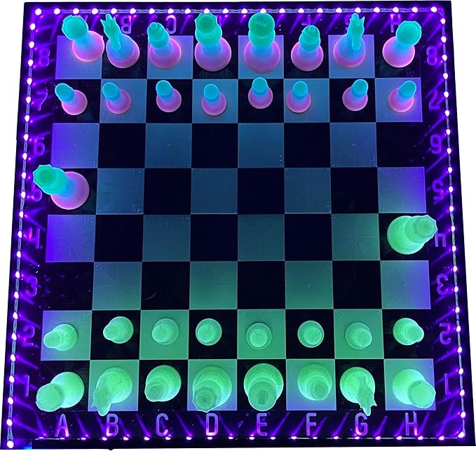 Dam Merch's LED Illuminated Glow in The Dark Chess Set - Made in USA (Standard Rainbow + Green)