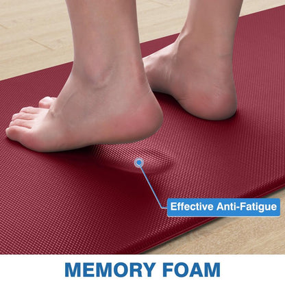 StepRite Kitchen Mats, 2PCS Kitchen Rugs, Cushioned Anti Fatigue Kitchen Mats for Floor, Non-Slip Standing Desk Mat, Waterproof Kitchen Rug Set for Kitchen, Floor, Office, 17.3"x30"+17.3"x59", Red