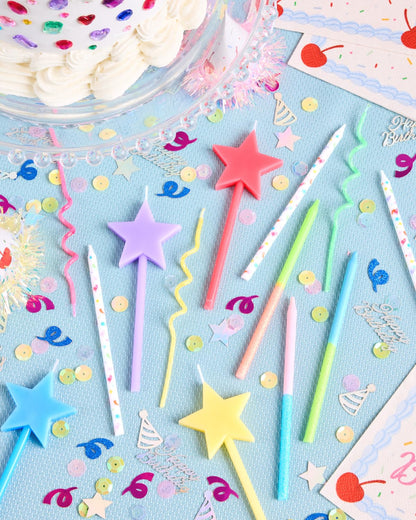xo, Fetti Fun Novelty Birthday Candles - 14 Piece Set | Star Shaped, Glitter, Pastel Rainbow, Party Decorations, Celebrations, Sparkle, Unique Candles