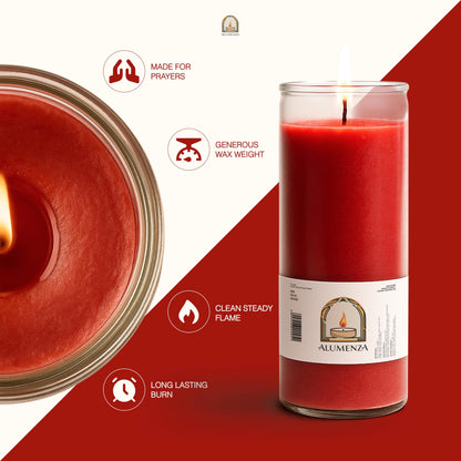 Alumenza Bulk 6 Pack Red 7 Day Candles in Glass Jar – Paraffin Wax, Clean Burning Unscented | Large & Tall Devotional Prayer Pillar Candles for Home, Memorial, Spells, Long Lasting