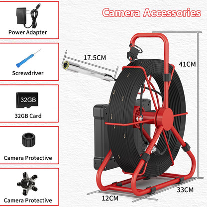 Sewer Camera 100ft/30M 7" Rainproof IPS Screen Pipe Drain Inspection Camera DVR Recorder with Meter Marker 23MM 1080P Industrial Borescope 32G Card for Drain Pipe Plumbing