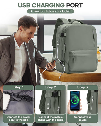 Vacuum Storage Travel Backpack with Air Pump Carry on Flight Approved Compression Vacpack Waterproof with Vacuum System Airplane Travel Essentials Daypack Laptop Space Saver Bags Women Green