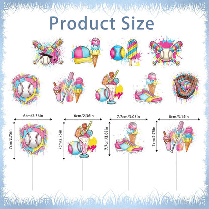 Regine Switzerland Ice Cream Drip Baseball Cupcake Toppers - 36 Pcs Birthday Party Decorations for Kids
