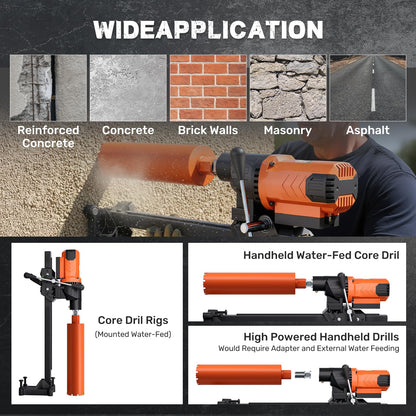 Zelurelle 8" Diamond Core Drill Machine with Stand, 2500W Wet & Dry Concrete Core Drilling Rig, 750RPM Heavy Duty Core Drill Press for Concrete Brick Stone Masonry, Max Depth 23.6"