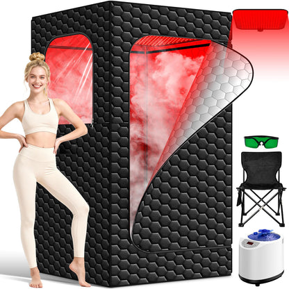 Portable Sauna for Home, Infrared Sauna, 160 LEDs 660nm and 850nm Large Red Light Sauna Box, Steam Saunas Tent with 3L Steamer, 15 Temp Levels & 99 Min Timer for Indoor Spa, Relaxation, Detoxification