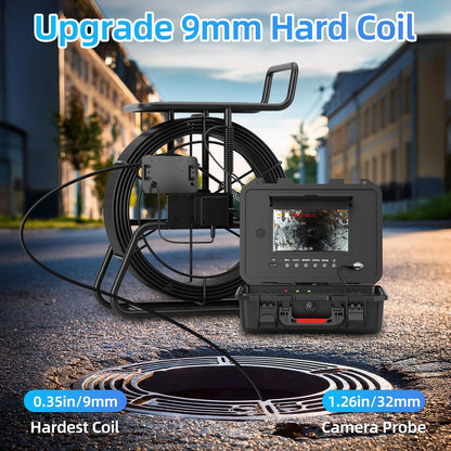 Sanyipace Sewer Camera 328FT/100M with 512Hz Transmitter, Self-Leveling, Drain Plumbing Pipe Inspection Camera with Mic Speaker, DVR Recorder, 16GB TF Card, 9mm Rigid Cable, Pipe Pulley Guide Wheel