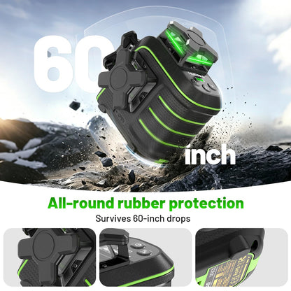 Huepar 360 Laser Level with Tripod, 60-Inch Drop Protection Self-Leveling Green Lazer Leveler Tool for Picture Hanging, Pulse Mode Adjustable Brightness, Hard Case, Green Glasses & Target Plate