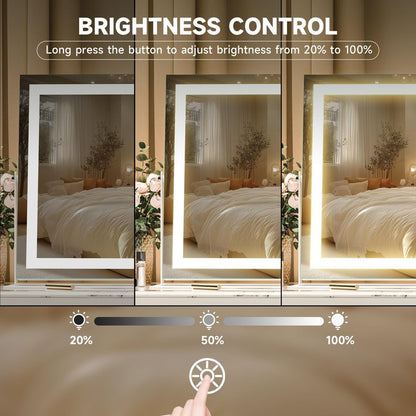 Hasipu Vanity Mirror with Lights, 19.6" x 15.7" LED Makeup Mirror, 3 Color Modes Touch Control and Brightness Adjustment Lighting Mirror, 10X Magnifying Glass, 360° Rotation