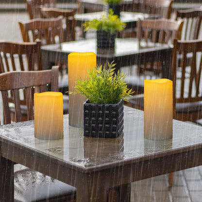 Yongmao 6" 8" 10" x 4" Waterproof Outdoor Flameless Candles Battery Operated LED Flickering Pillar Candles with Remote and Timer for Indoor Outdoor Lanterns, Long Lasting, Ivory White Large, Set of 3