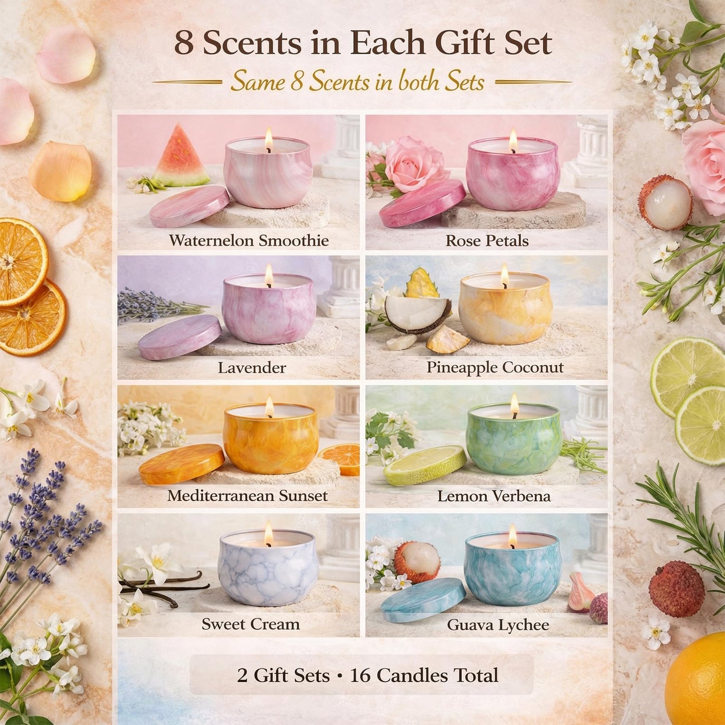 Aromatherapy Candle Gift Set for Women, Pack of 2, 16 Pack Fruity Floral Soy Wax Candles