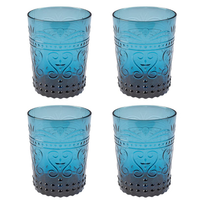 Karma, Somerset Juice Glass Cup 10oz, Vintage Glassware Drinking Cups Set of 4, Ocean Blue
