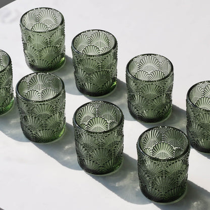 Woho Green Votive Candle Holders Set of 24, Green Glass Tealight Candle Holder for Christmas Party Decor, Tea Light Candle Holder Glass for Wedding Table Lovely Gift