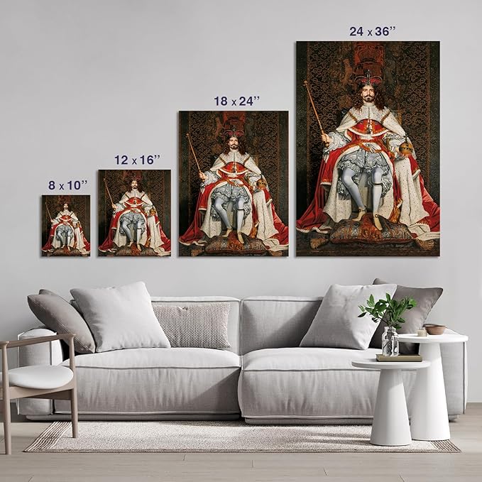 Turn Me Royal Custom Portrait from Your Photo Personalized Canvas Wall Art as Unique Birthday Gift for Men Turn him into Royalty (The Grand Monarch 24 x 36)