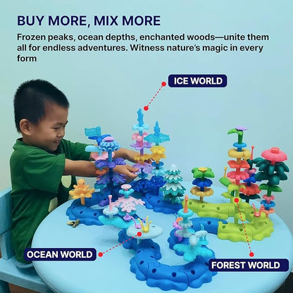 Ultimate Coral Reef STEM Building Set with Storage Box - 136PC Mega Collection 8+ Sea Creatures for Classroom Learning Kids Ages 3-6（Ocean-World-L3）