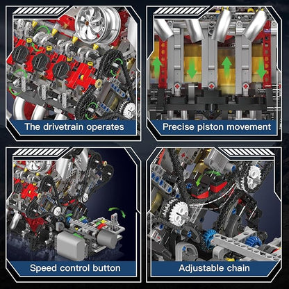 Mould King V8 Engine Toys Building Sets Model Engine Kit for Adults Engine MOC Scale Model with Motor 10130 STEM DIY Building Kits That Works Set for Aged 14+ (2718 Pieces)
