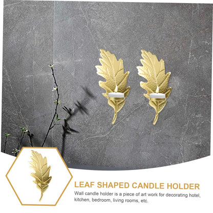 2Pcs Leaf Shaped Wall Candle Holder Iron Wall Sconce for Living Bedroom and Hallway Decoration Elegant Design for Taper and Tealight Candles