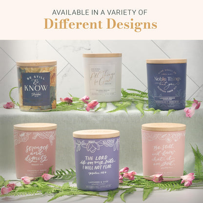 Christian Art Gifts Soy Wax Scented Candle: Strength & Dignity Bible Verse, Grapefruit Grove Scent, Pure Essential Oils, 4.5 oz, Up to 20 Hours Burn Time, Glass Jar w/Bamboo Lid, Encouragement Gift