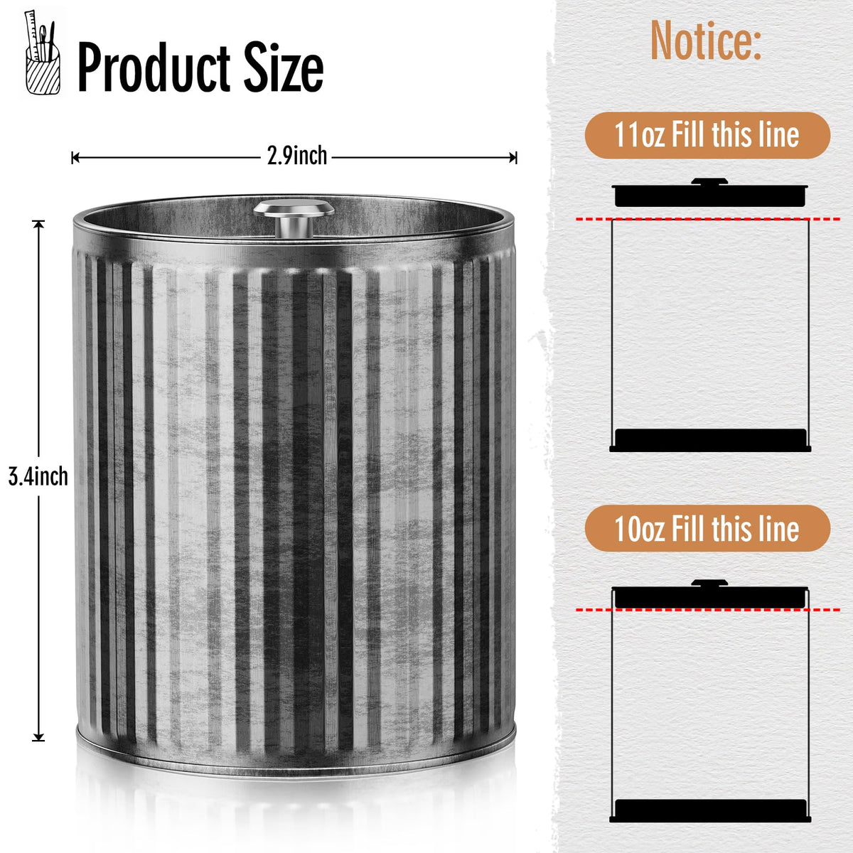 Domivirgo Empty Candle Tins for Making Candles, 10oz Vintage Style Candle Jars, Candle Containers with lid (Silver)