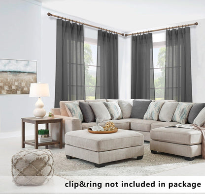 KOUFALL Dark Grey Curtains for Bedroom Living Room,Sheer Linen Look Gray Charcoal Curtains,96 Inches Long 2 Panel Set