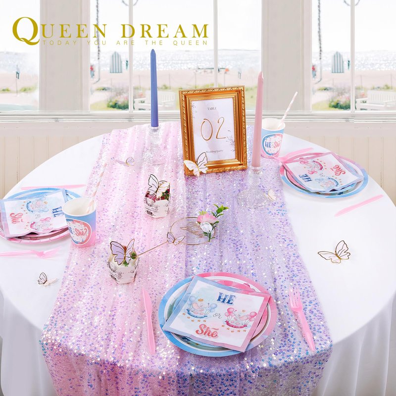 Sequin Iridescent Table Runner 25x120 Inches Purple Table Runners Sparkly Lavender Fabric Mermaid Party Decorations